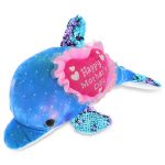 DolliBu Happy Mother’s Day Space Sequin Plush Purple Dolphin Toy – Cute Stuffed Animal with Pink Heart Message for Best Mommy, Grandma, Wife, Daughter – Cute Sea Life Plush Toy Gift – 12″ Inches