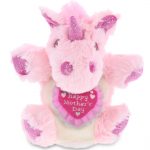 DolliBu Happy Mother’s Day Pink Unicorn Plush Hand Puppet – Cute Stuffed Animal Present With Pink Heart Message for Best Mommy, Grandma, Wife, Daughter – Cute Fantasy Plush Puppet Toy Gift – 9″ Inch