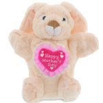 DolliBu Happy Mother’s Day Rabbit Plush Hand Puppet – Cute Stuffed Animal Present With Pink Heart Message for Best Mommy, Grandma, Wife, Daughter – Cute Wild Life Plush Puppet Toy Gift – 9″ Inches