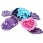 DolliBu Happy Mother’s Day Space Sequin Plush Purple Sea Turtle Figure – Cute Stuffed Animal with Pink Heart Message for Best Mommy, Grandma, Wife, Daughter – Cute Sea Life Plush Toy Gift – 7.5″ Inch