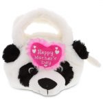 DolliBu Happy Mother’s Day Super Soft Plush Panda Bear Handbag – Cute Stuffed Animal Purse with Pink Heart Message for Best Mommy, Grandma, Wife, Daughter, Cute Wild Life Plush Handbag Gift – 7.5 Inch