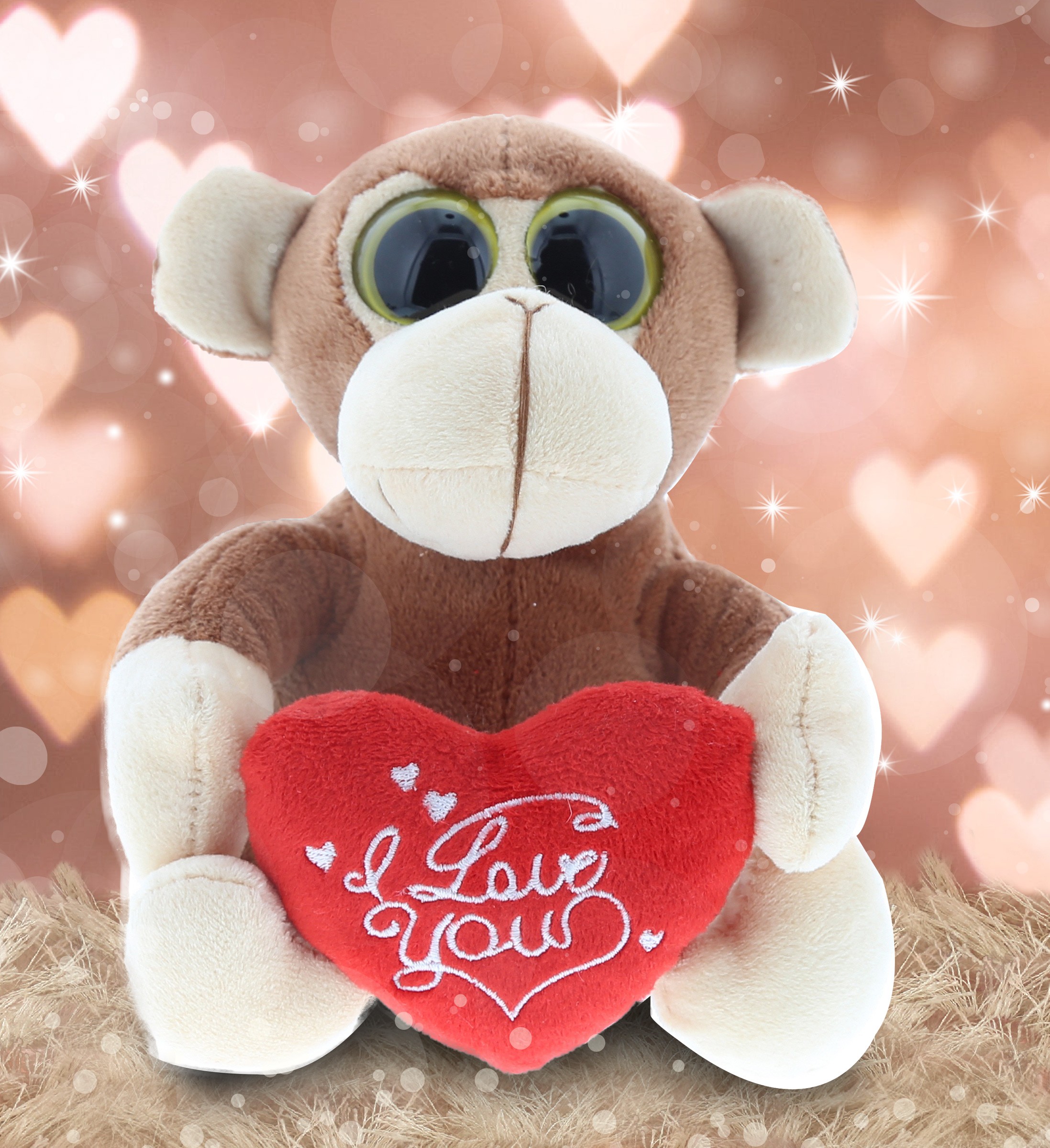 I Love You Valentines Monkey Big Eye 6 Inch Plush