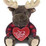 Moose With I Love You Heart Plush – Super Soft Plush With Red Plaid Hoodie