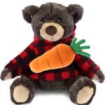Brown Bear With Carrot Plush – Super Soft Plush With Red Plaid Hoodie