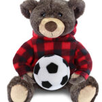 Brown Bear With Soccer Plush – Super Soft Plush With Red Plaid Hoodie