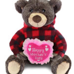 Brown Bear With Mother’S Day Heart Plush – Super Soft Plush With Red Plaid Hoodie