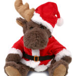 Moose With Santa Dress Up Set – Super Soft Plush With Red Plaid Hoodie