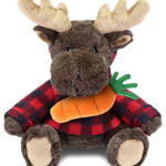 Moose With Carrot Plush – Super Soft Plush With Red Plaid Hoodie