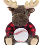 Moose With Baseball Plush – Super Soft Plush With Red Plaid Hoodie