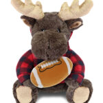 Moose With Football Plush – Super Soft Plush With Red Plaid Hoodie