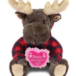 Moose With Mother’S Day Heart Plush – Super Soft Plush With Red Plaid Hoodie