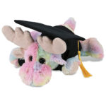 Rainbow Lying Moose 9.5″ With Graduation Dress Up Set  – Super-Soft Plush