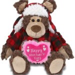 Red Plaid Outfit – Grizzly Bear With Mother’s Day Heart Plush – Super Soft Plush