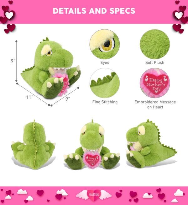 T-Rex Dinosaur 9" With Mother'S Day Heart Plush - Eco Friendly Super-Soft Plush - Image 2