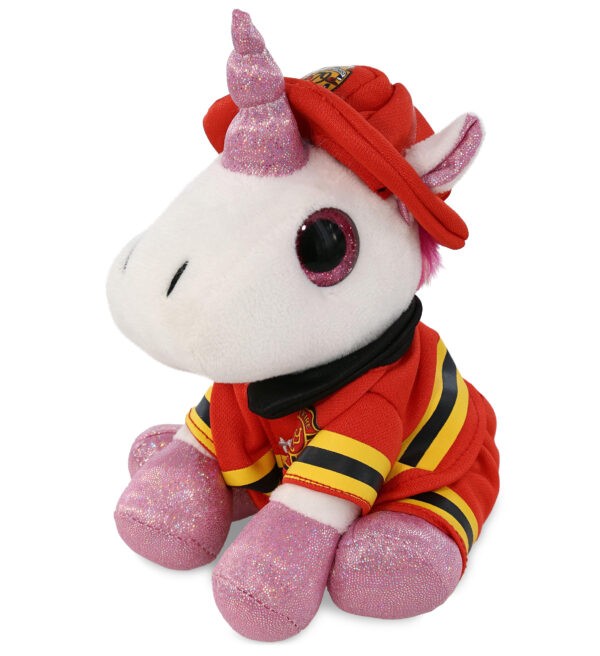 Sparkling Big Eye White Unicorn Plush With Fireman Dress Up - Super Soft Plush