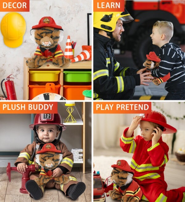 Squat Tiger 8" With Fireman Dress Up - Super-Soft Plush - Image 3