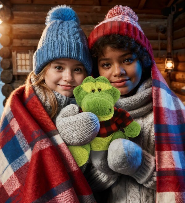 Sitting Green Alligator With Red Plaid Hoodie - Super-Soft Plush - Image 5