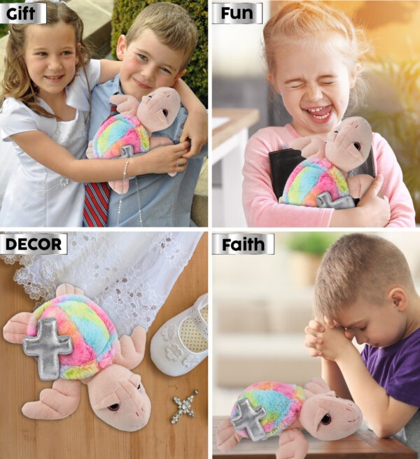 Rainbow Pink Sea Turtle 10" With Cross Plush - Super-Soft Plush - Image 3
