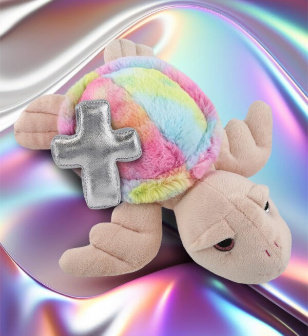 Rainbow Pink Sea Turtle 10" With Cross Plush - Super-Soft Plush - Image 4
