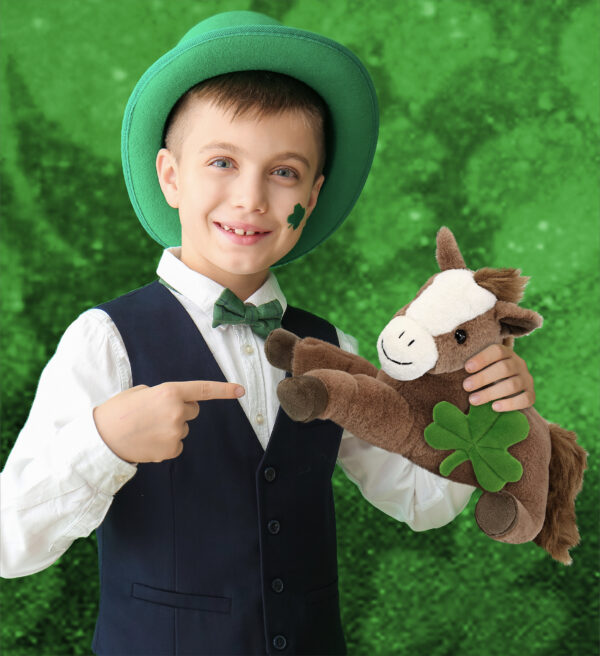 Laying Brown Horse 12" With Shamrock Plush - Super-Soft Plush - Image 5